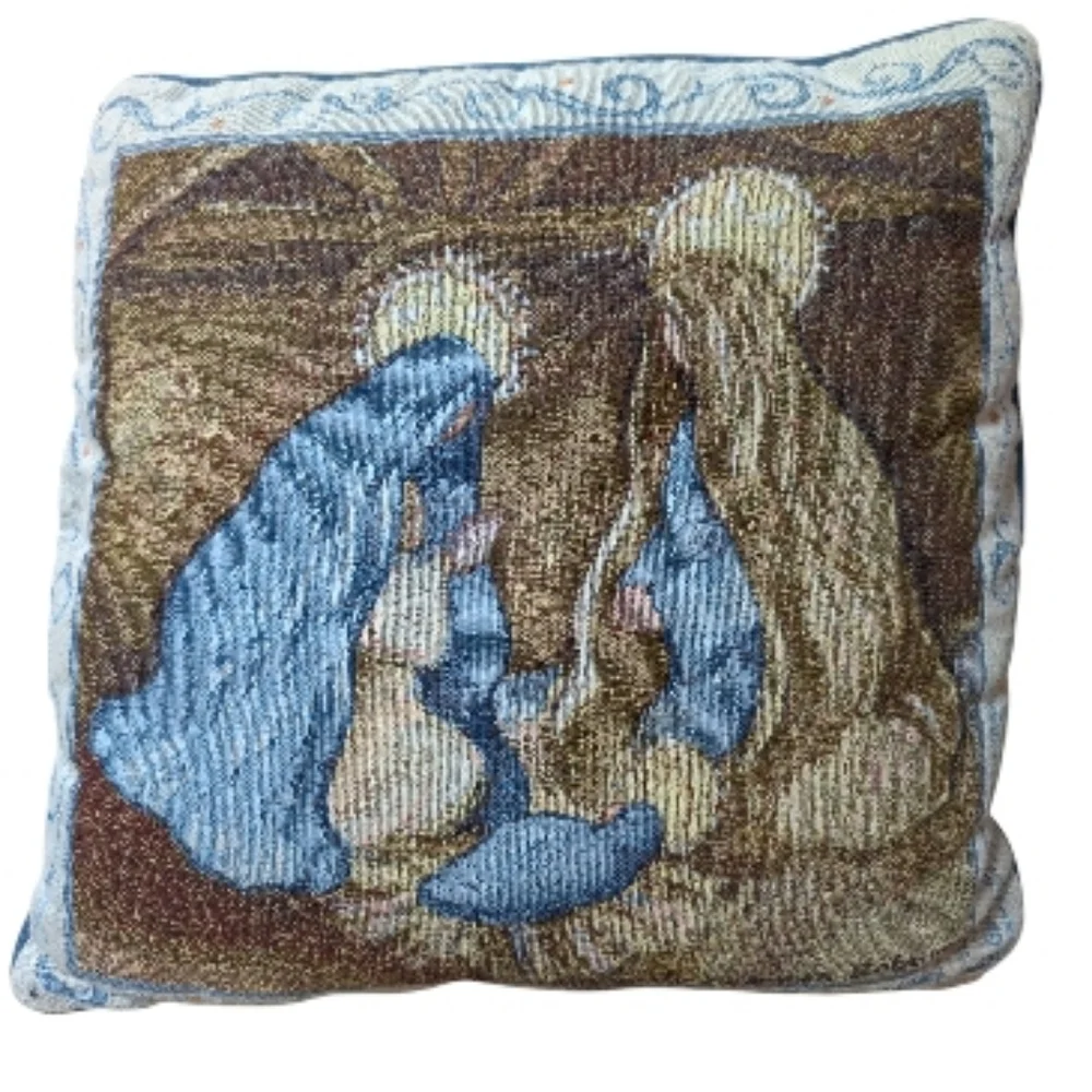Vintage Sally Eckman Roberts Nativity Tapestry Throw Pillow
